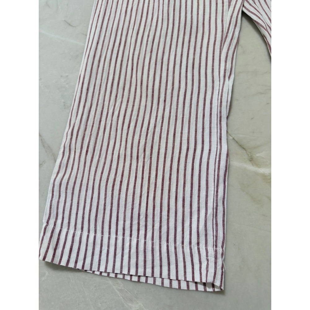 Sigrid Olsen Women Small 100% Linen Striped Wide Leg Pants Red White Elastic - Picture 2 of 8